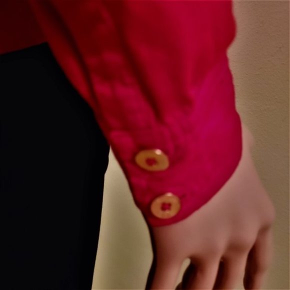 Vtg Tommy Hilfiger Red Collarless Partial Button Blouse Front w/Pockets Size XS - Picture 4 of 4